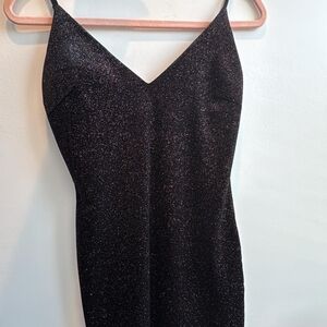 Spaghetti Strap Glitter Black Formal Homecoming Slip Dress